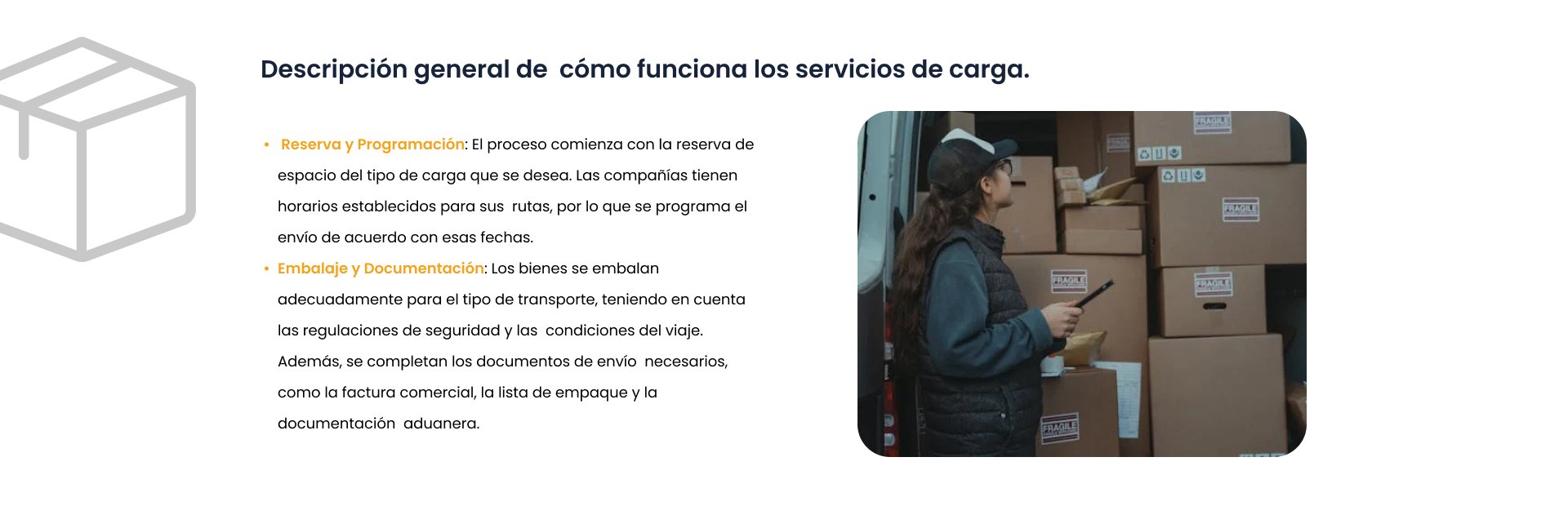 Reserva y programación, embalaje y documentación