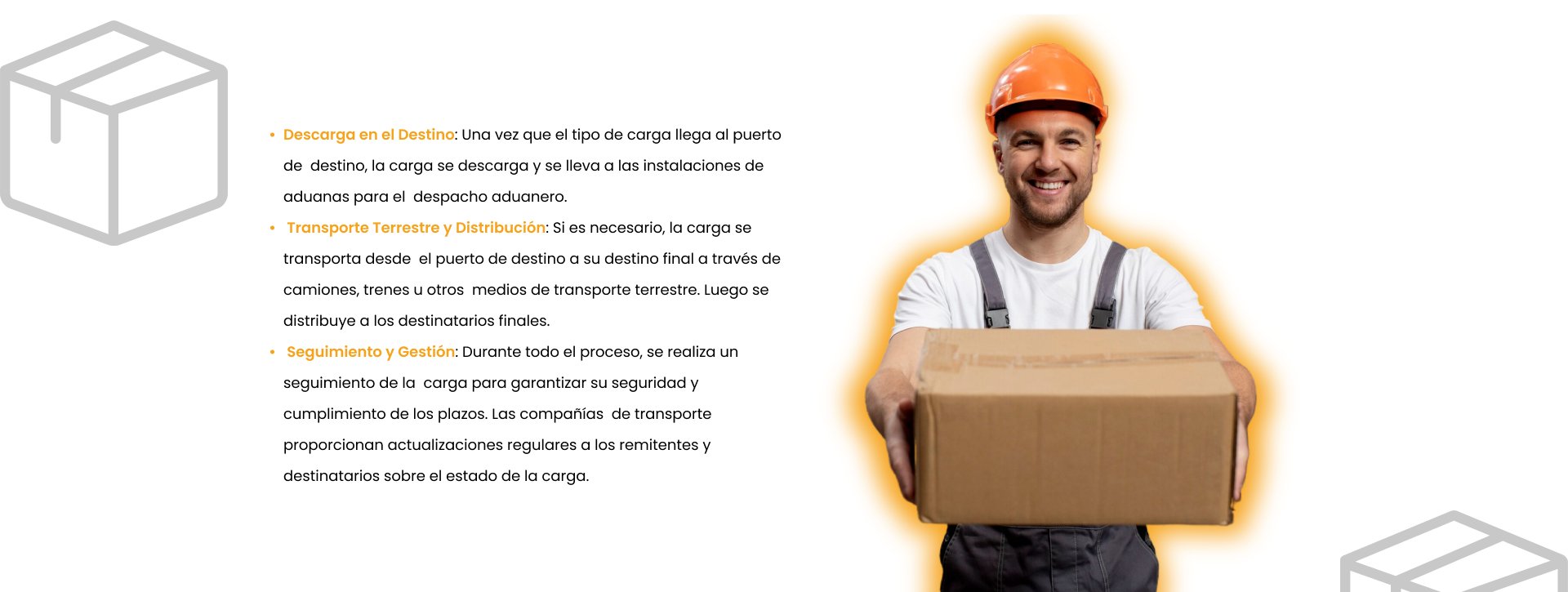 Descarga en el destino, transporte terrestre y seguimiento